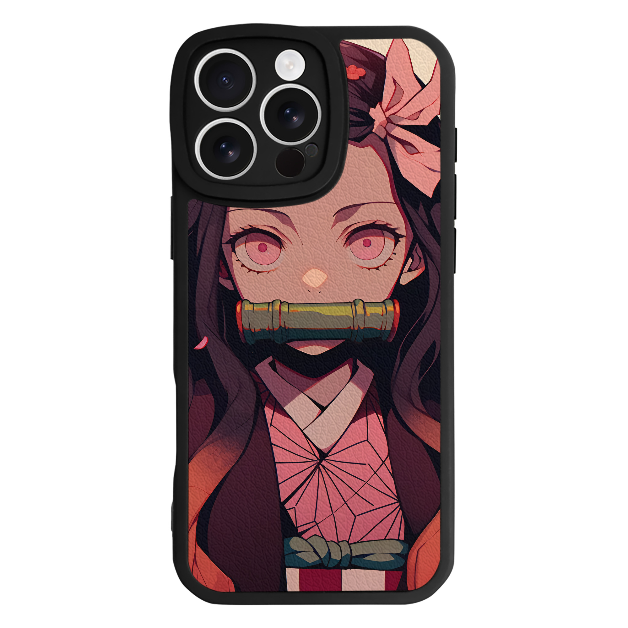（画像用） 鬼滅の刃（きめつのやいば）竈門 禰󠄀豆子／かまど ねずこ Kamado Nezuko 【iPhone 16シリーズ対応】シリコンスマホケース（レザー調） 材質：シリコン